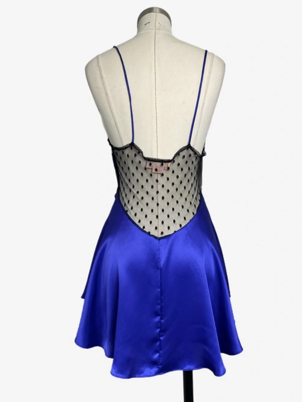 Vintage 90s Amelia’s Royal purple blue satin black sheer lace chemise lingerie S - Picture 6 of 11